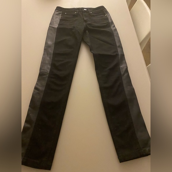 Burberry black jeans with leather along the side of each leg. Size 27. - Picture 1 of 4